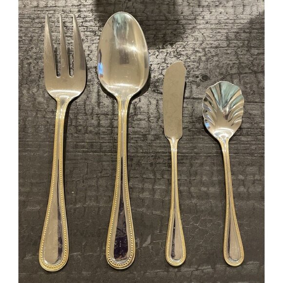 Wallace 18/10 Stainless Gold Royal Bead Set Of 4 Hostess Serving Pieces Vintage - Picture 1 of 4